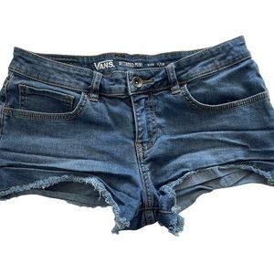 Vans denim Shorts size 7 blue jean booty destroyed Mini Raw Hem Waist 28 distres